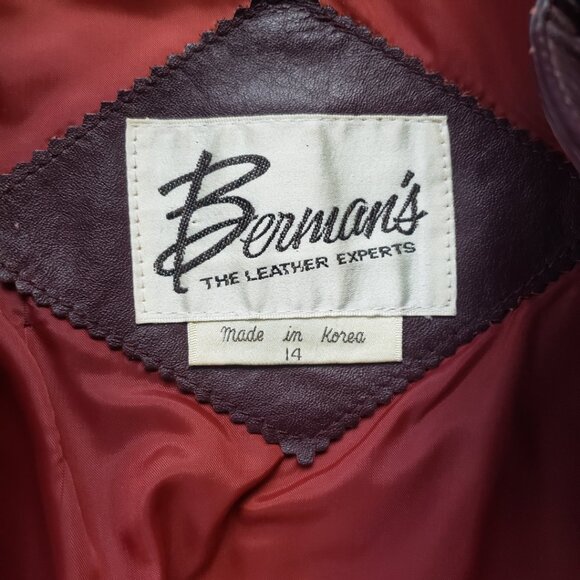 Vintage 80s Leather Coat Berman's Women's 14 Maroon Oxblood - Picture 2 of 11